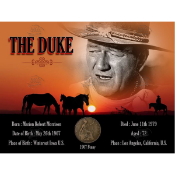 John Wayne ' The Duke ' Original 1907 Birth Penny Metal Designed Info Plaque