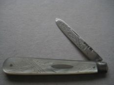 Rare Victorian Mother of Pearl Hafted Silver Fruit Knife