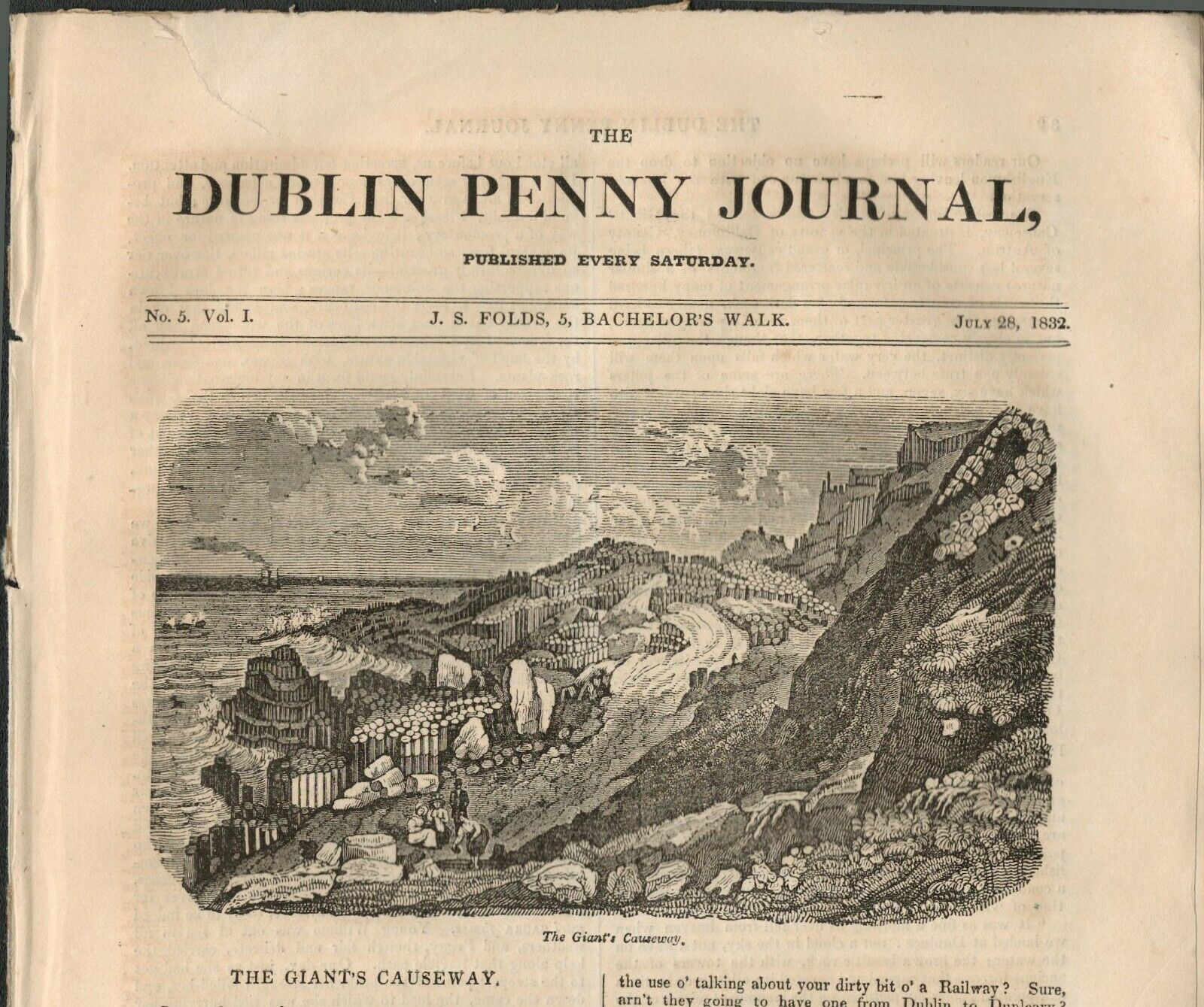 2 Antique Editions 1832 Dublin Penny Journal 14 Giant Causeway - Image 2 of 3