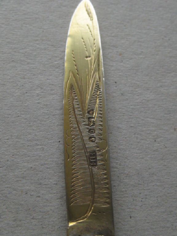 Rare Victorian Carved Silver-Gilt Folding Fruit Knife - Image 5 of 10