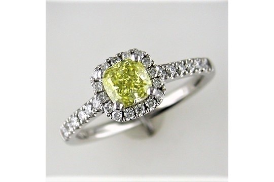 A Cushion Cut Intense Yellow Certified Diamond Halo Ring