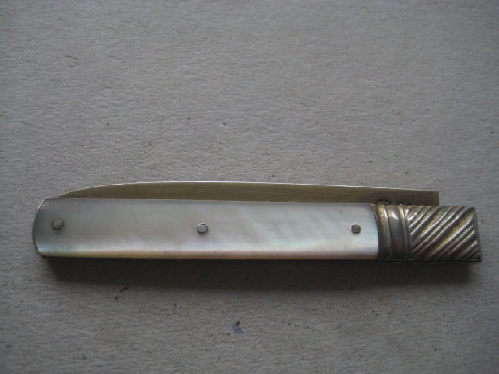 Rare George III Silver-Gilt Mother of Pearl Hafted Folding Fruit Knife, c1773 - Image 8 of 9