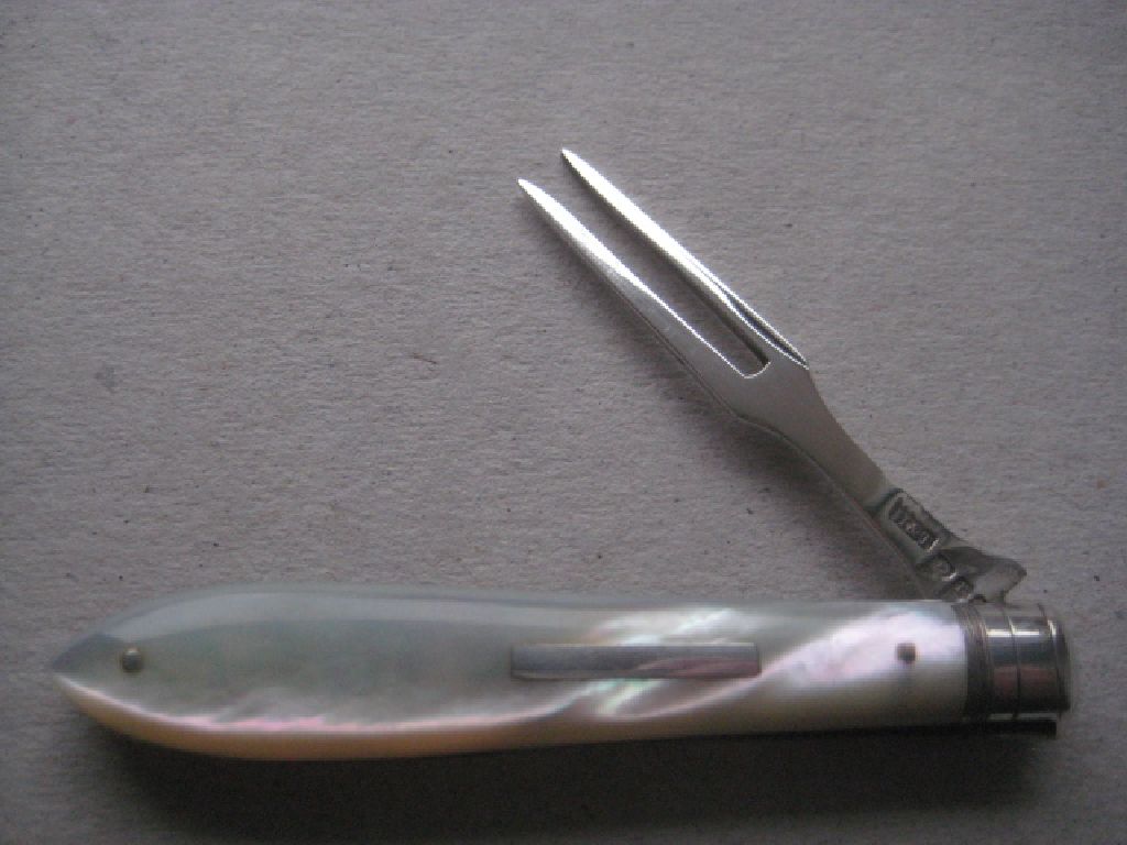 Rare Victorian Cased Mother of Pearl Hafted Silver Bladed Folding Fruit Knife & Fork - Image 14 of 21