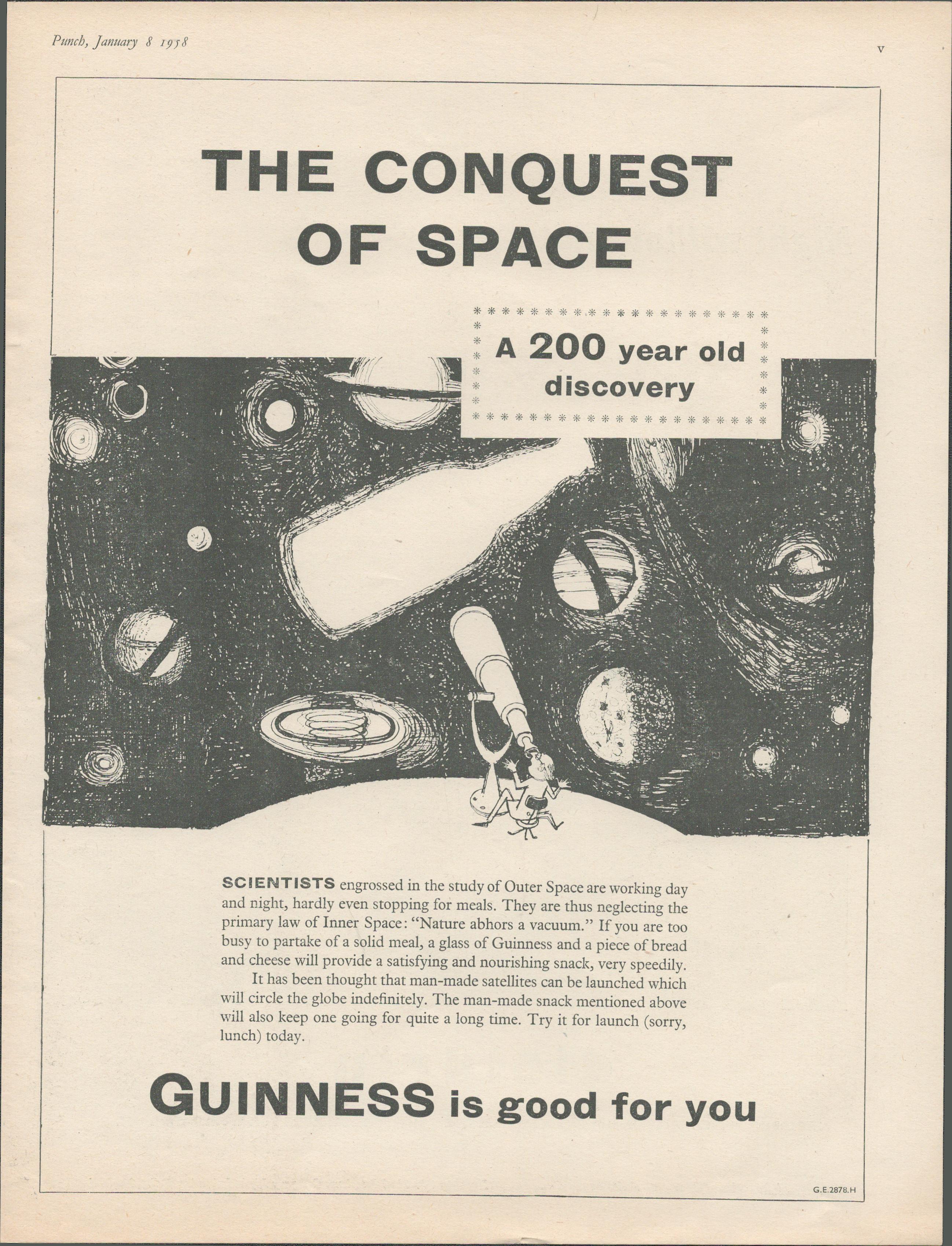 1958 Vintage Guinness Print _ The Conquest of Space' G.E. 2878.H