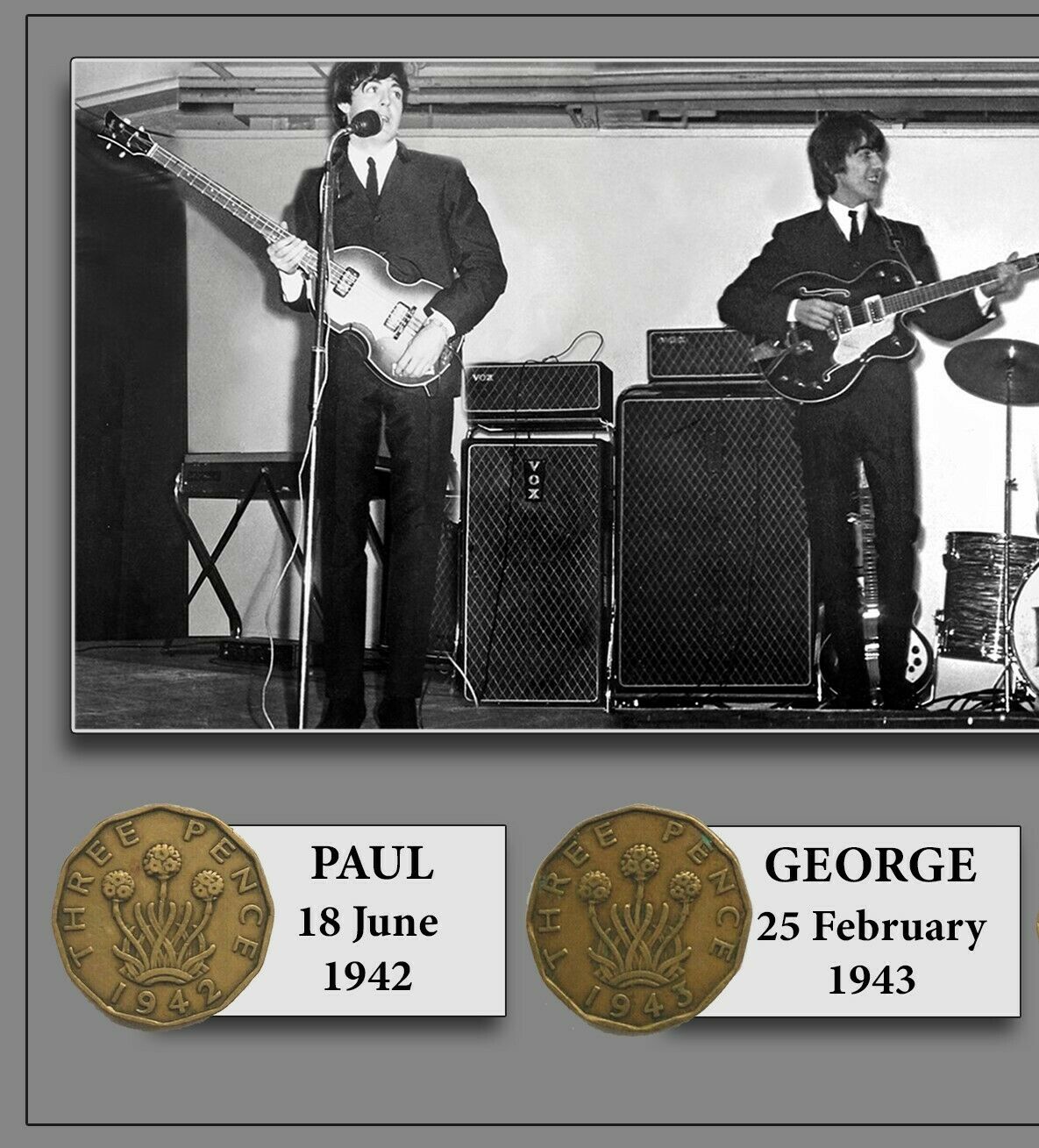 The Beatles Unique Original Birth Years Coin Metal Plaque Montage - Image 2 of 3