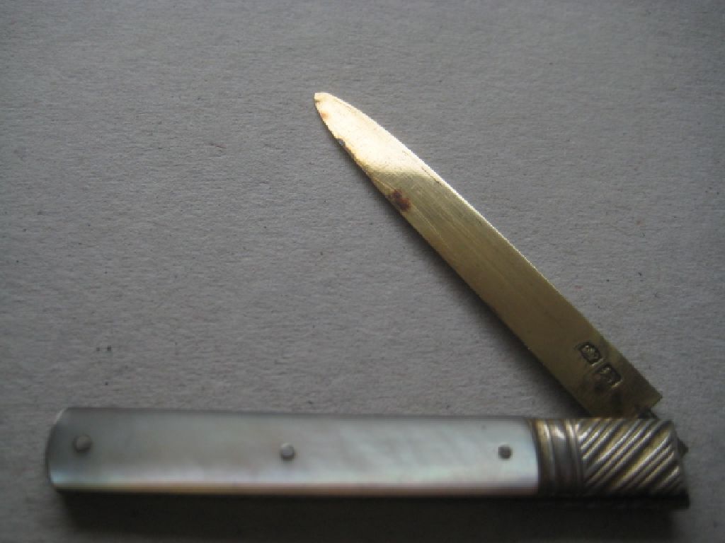 Rare George III Silver-Gilt Mother of Pearl Hafted Folding Fruit Knife, c1773
