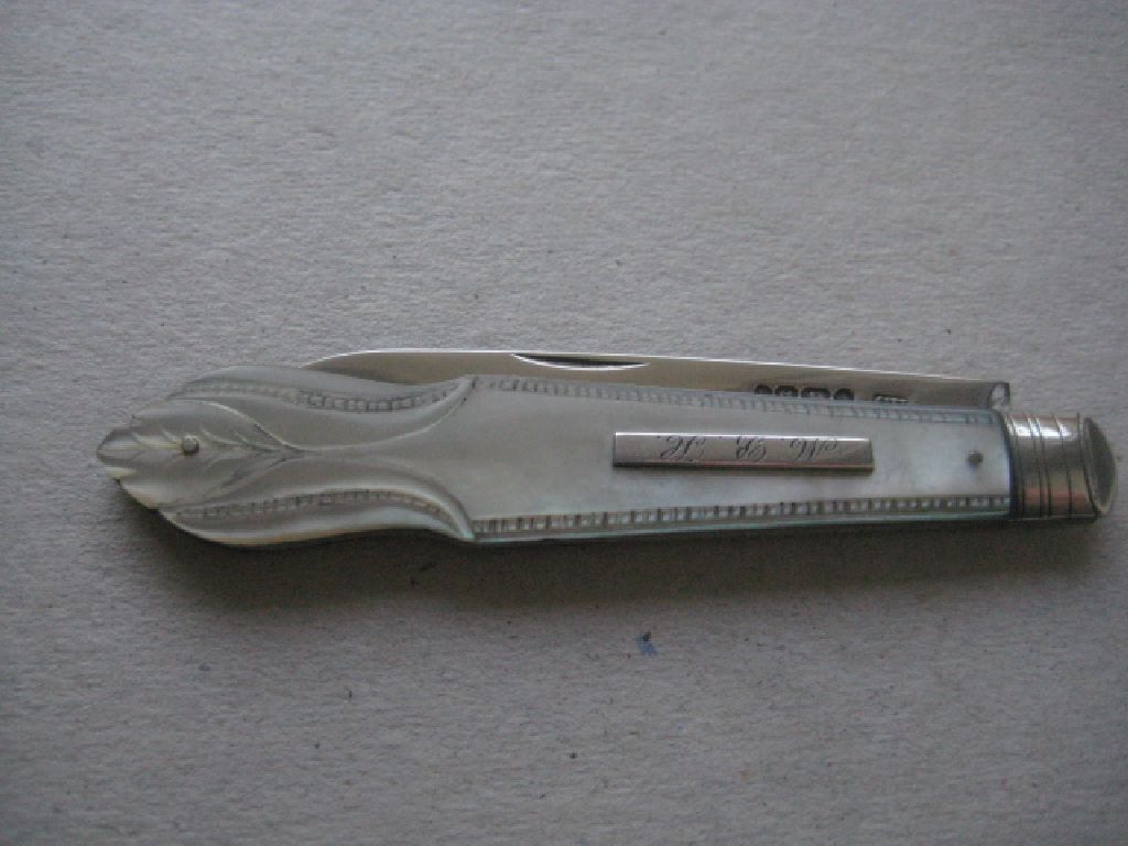 Victorian Carved Mother of Pearl Hafted Fruit Knife - Image 7 of 9