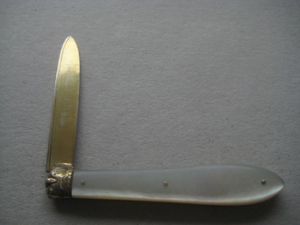 Rare Victorian Carved Silver-Gilt Folding Fruit Knife - Image 2 of 10