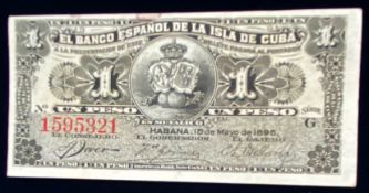 1896 UN PESO CUBA BANKNOTE