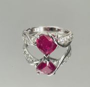 Beautiful Natural Heart Shape Burmese Ruby Ring1.58 Ct With Diamonds & 18kGold