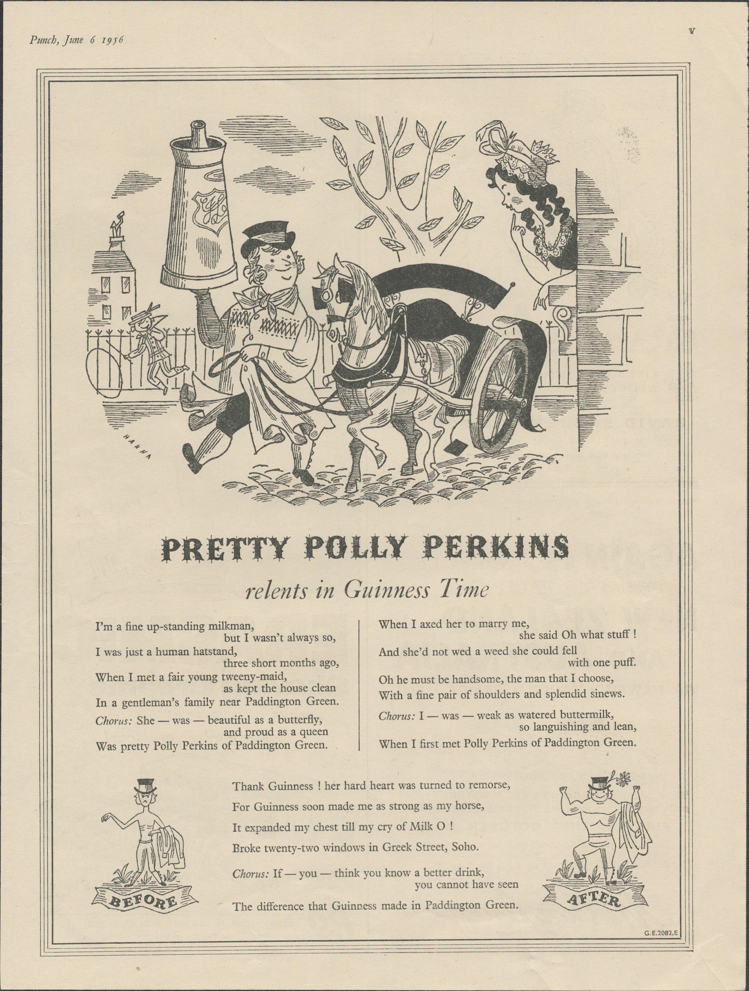 1958 Vintage Guinness Print _Pretty Polly Perkins' G E 2082.E