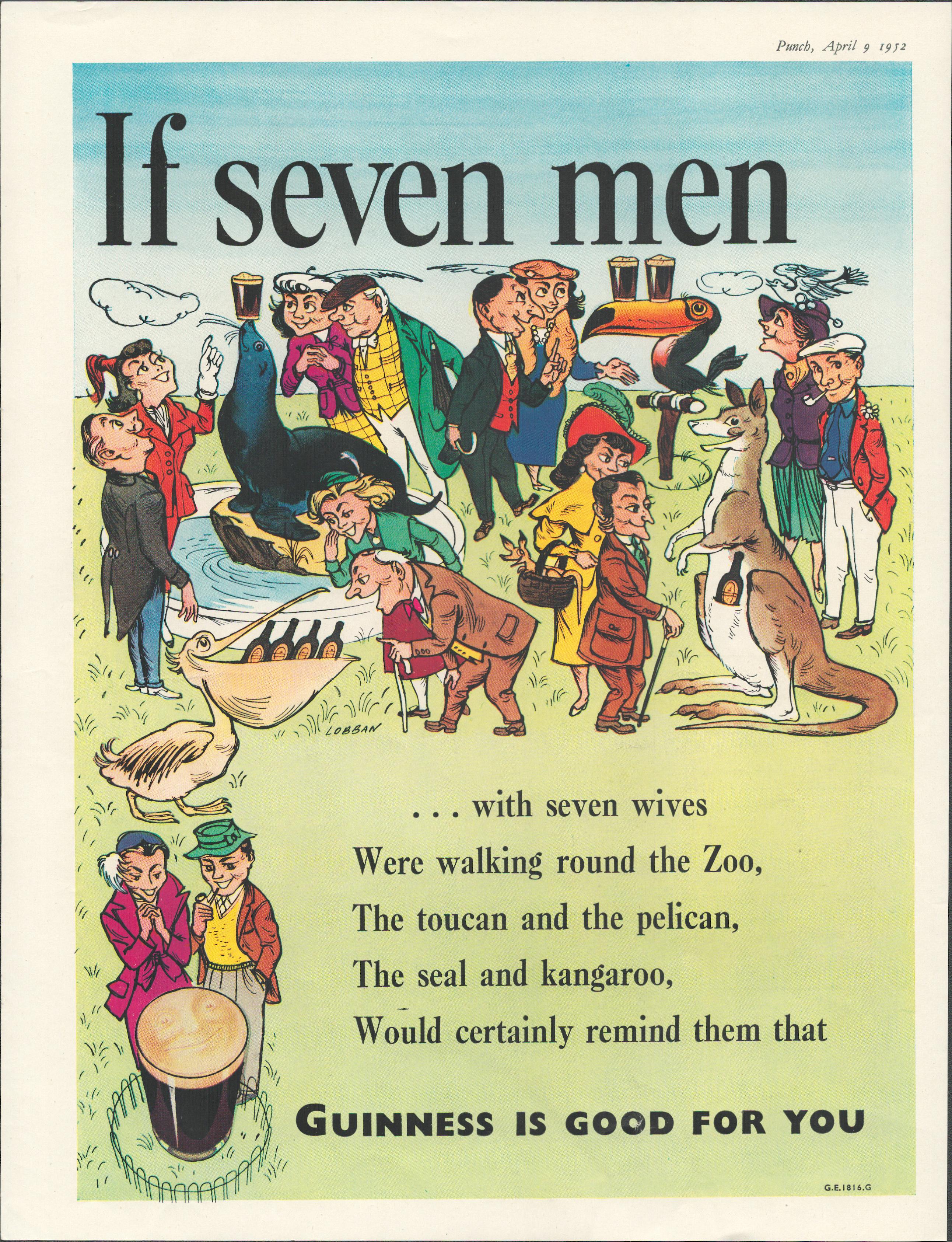 1952- Guinness Advertisement Print 'If Seven Men' G.E. 1816.G