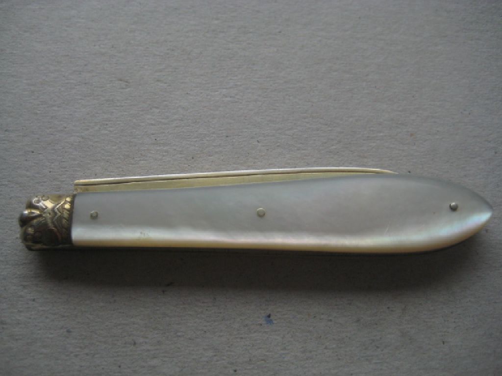 Rare Victorian Carved Silver-Gilt Folding Fruit Knife - Image 10 of 10