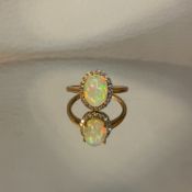 Beautiful Natural Opal Ring With Diamonds And 18k Gold