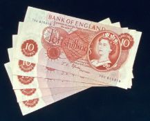 GROUP OF 5 TEN SHILLING NOTES 10/=