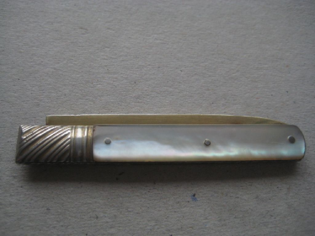 Rare George III Silver-Gilt Mother of Pearl Hafted Folding Fruit Knife, c1773 - Image 9 of 9