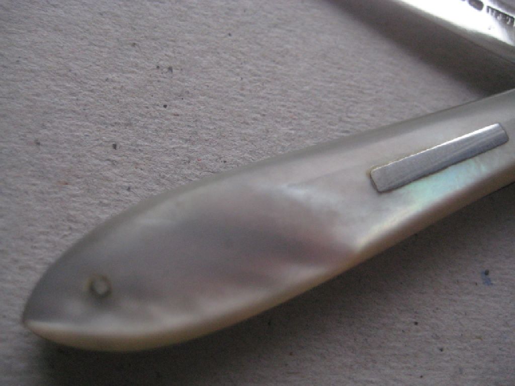 Rare Victorian Cased Mother of Pearl Hafted Silver Bladed Folding Fruit Knife & Fork - Image 9 of 21