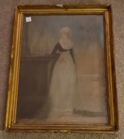 Antique Framed Painting Watercolour Recency Period Female Next To A Plinth