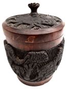 Antiques Wooden Carved Lidded African Storage Jar. Measures 8 inches diameter by 8 inches tall