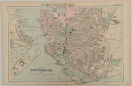 Antique Map 1899 G. W Bacon & Co . Plan of Portsmouth Not Framed. Measures 35cm by 53cm