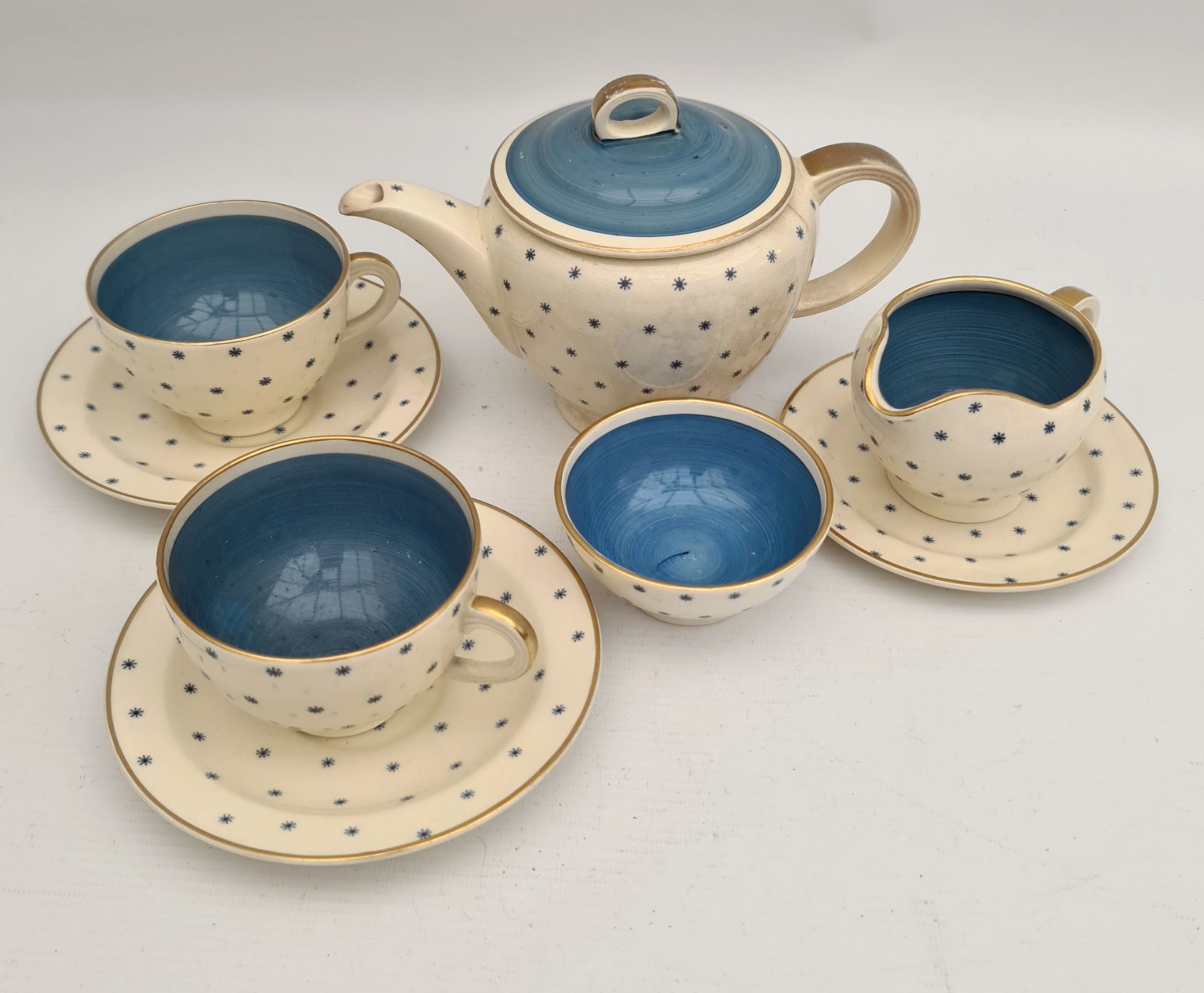 Vintage Susie Cooper Tea Pot Plus Cups Saucers Milk & Sugar Star Burst Pattern