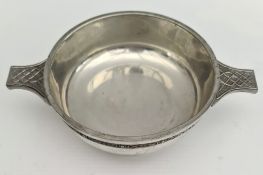 20th Century Scottish Style Quaich Pewter With 2 Handles and Celtic Decoration Banding