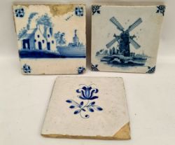 Antique Tin Glazed Delft Tiles measuring 5 inches square.