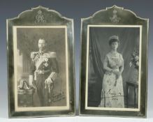 Royalty Stunning Silver Frames with King George V & Queen Mary signed pair of black & white