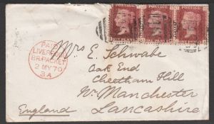 G.B. - Ship Letters - Liverpool 1870 Incoming envelope (tear at top) carried as a Packet Letter to L