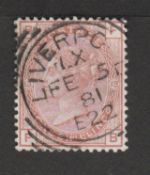 G.B. - Surface Printed 1880 1s orange-brown watermark spray plate 13 cancelled by an amost complete