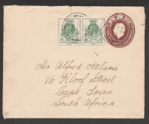 G.B. - King George V / U.P.U. 1929 1.1/2d Postal stationery envelope, uprated by 2 x 1/2d P.U.C. com