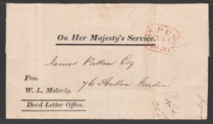 G.B. - London 1840 Returned letter wrapper with "Free. W.L. Maberly. Dead Letter Office" printed on