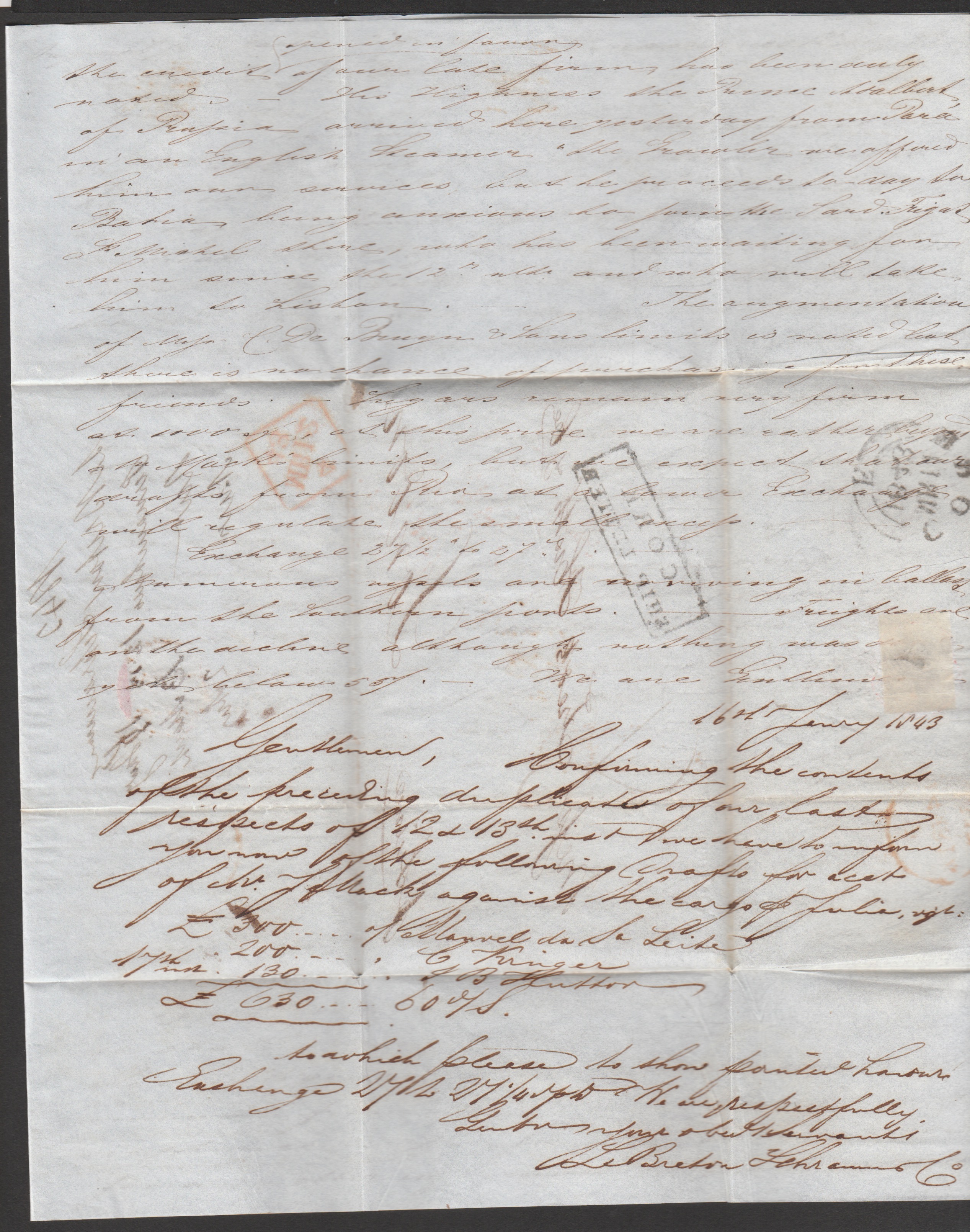 G.B. - Ireland - Ship Letters 1842 Entire Letter from Pernambuco to London, landed at Cork and hands - Image 2 of 7