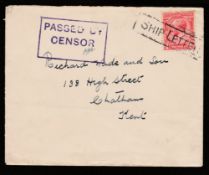G.B. - Ship Letters - Stornoway c.1917 Cover bearing KGV 1d tied by boxed "SHIP LETTER" of Stornoway