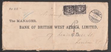 Cameroons 1915 (Mar. 2) Long stampless cover (vertical fold) to London, mounted as a double weight