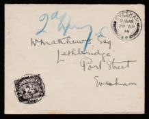 G.B. - First Day Covers 1914 (Apr. 20) Unpaid cover posted within Evesham, endorsed "2d to Pay" wit