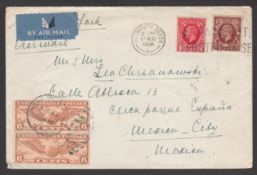 G.B. - King George V / U.S.A. 1936 Cover to Mexico City with 1934 1d, 11/2d, tied by Plymouth Paqueb