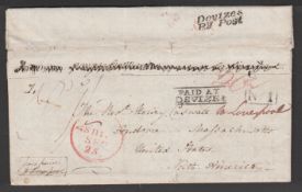 G.B. - Wiltshire 1833. Entire Letter from West Lavington to the U.S.A., prepaid 1/-, handstamped "De