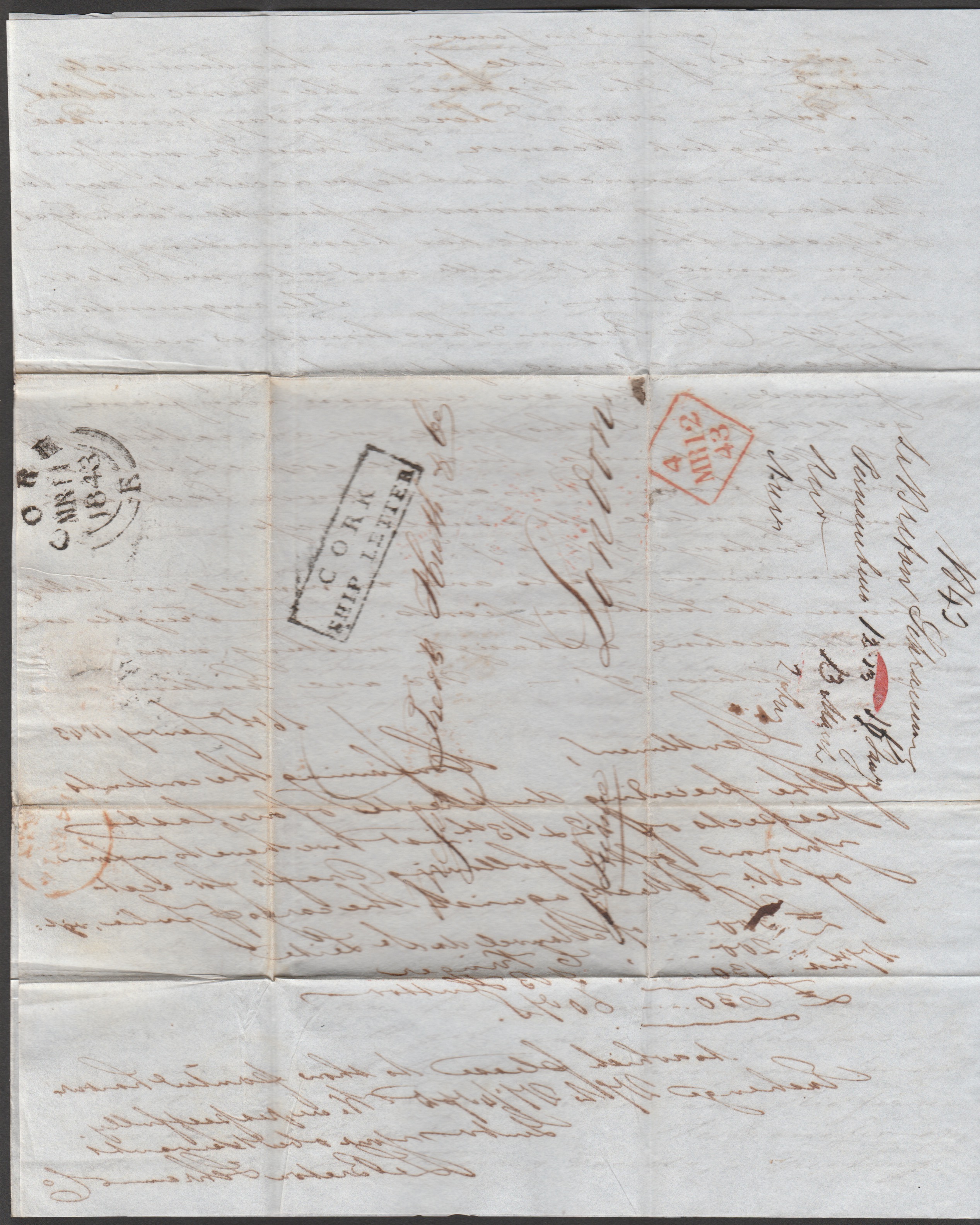 G.B. - Ireland - Ship Letters 1842 Entire Letter from Pernambuco to London, landed at Cork and hands - Image 5 of 7