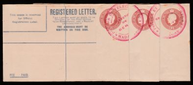 G.B. - King George V Postal Stationery 1913 3d Registration envelope size F - three envelopes origna