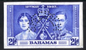 BAHAMAS 1937 George VI Coronation imperforate set of three on gummed watermarked paper each perfora