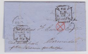 G.B. - Transatlantic / Bermuda 1857 Stampless entire letter (file folds, two small insect holes) fro