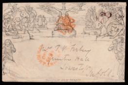 G.B. - Isle of Wight / Mulreadys 1840 (Sep 25) 1d Mulready envelope stereo A 139 sent to Suffolk ca