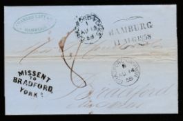 G.B. - Yorkshire 1858 Entire Letter (faults including heavy file fold) from Hamburg to Bradford on A