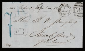 G.B. - N0rthumberland 1866 Stampless Entire from Newcastle on Tyne to Finland, with fine blue "7" c