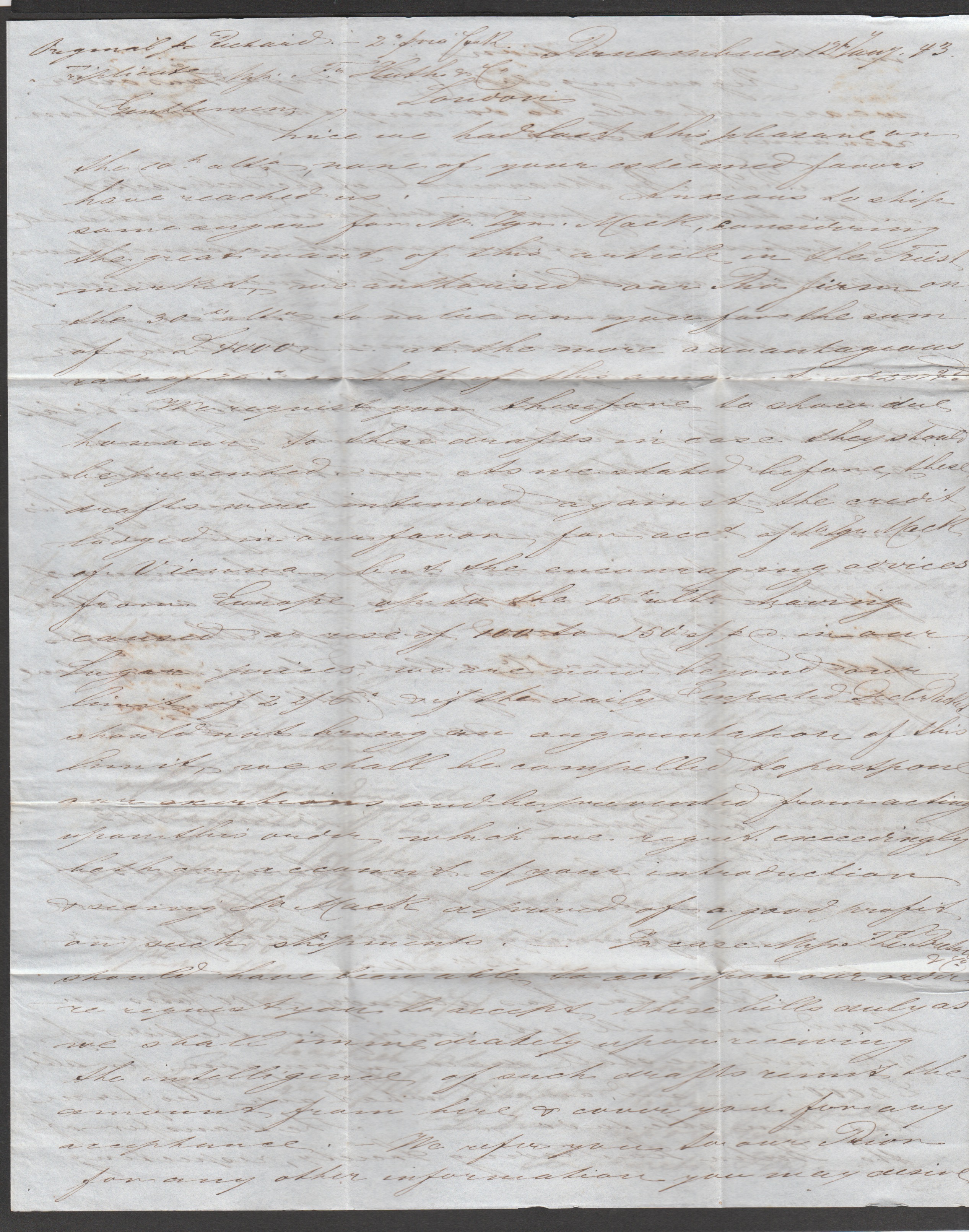G.B. - Ireland - Ship Letters 1842 Entire Letter from Pernambuco to London, landed at Cork and hands - Image 6 of 7