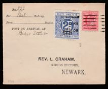 Great Britain - Railways 1906 Cover to Rev. Graham in Newark bearing KEVII 1d and 2d Metropolitan &