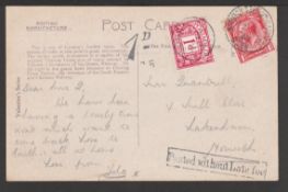 G.B. - Travelling Post Offices 1922 Picture post card cancelled "NORWICH SORTING CARRIAGE DOWN" cds,