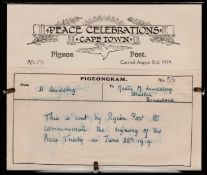 South Africa 1919 (Aug 2) Pigeongram form bearing a message, carried by pigeon within Cape Town as p