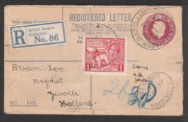G.B. - British Empire Exhibition 1924 4.1/2d Postal stationery registration envelope bearing BEE 1d,